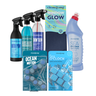 Blaues Badezimmer-Reinigungsset